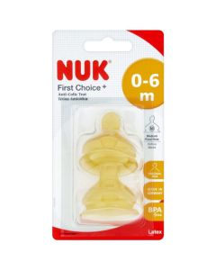 NUK First Choice Latex Teat 0-6 Months Medium Feed Hole 