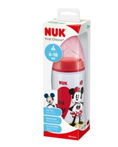 NUK First Choice Minnie Mouse Bottle Silicone 6-18 Months 300ml Medium Flow Teat