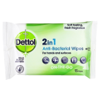 Dettol 2 in 1 Antibacterial Wipes For Hands & Surfaces 15 Wipes